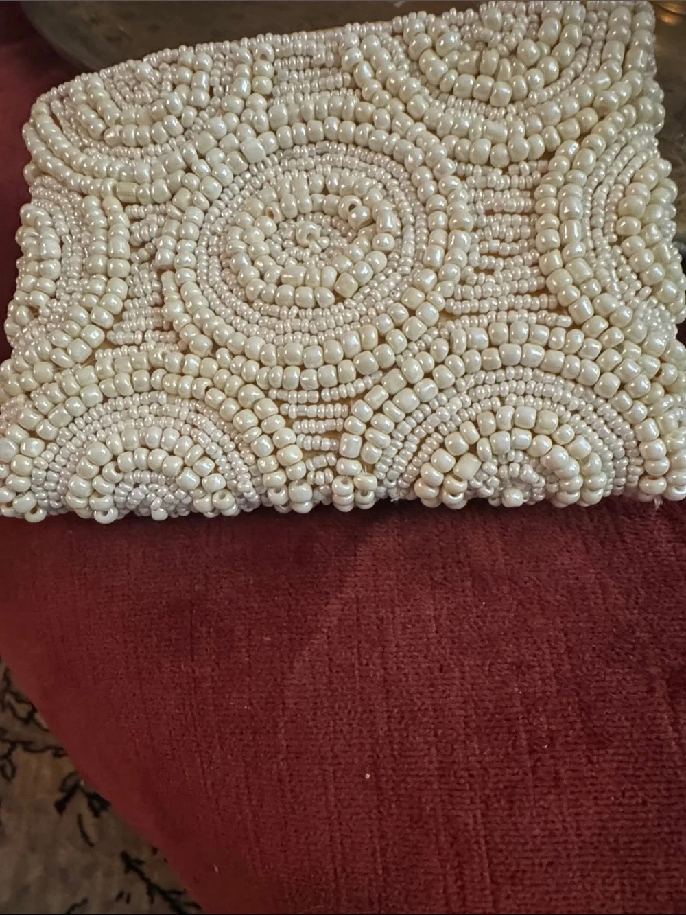 Tommy Bahama Ivory Beaded Circular Pattern Cosmetic Bag